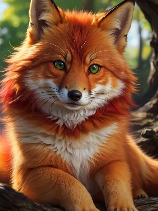Prompt: masterpiece, professional oil painting, hyper real, photo realism, 64k, best quality, tiny scarlet ((fox kit)), (canine quadruped), fire elemental, silky golden-red fur, highly detailed fur, realistic, timid, ((insanely detailed alert emerald green eyes, sharp focus eyes)), sharp details, gorgeous 8k eyes, insanely beautiful, extremely beautiful, fluffy glistening gold neck ruff, energetic, two tails, (plump), fluffy chest, enchanted, magical, finely detailed fur, hyper detailed fur, (soft silky insanely detailed fur), presenting magical jewel, beaming sunlight, lying in flowery meadow, professional, symmetric, golden ratio, unreal engine, depth, volumetric lighting, rich oil medium, (brilliant dawn), full body focus, beautifully detailed background, cinematic, 64K, UHD, intricate detail, high quality, high detail, masterpiece, intricate facial detail, high quality, detailed face, intricate quality, intricate eye detail, highly detailed, high resolution scan, intricate detailed, highly detailed face, very detailed, high resolution