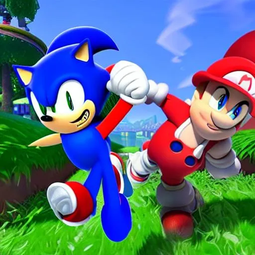 Prompt: sonic and mario pvp fortnite