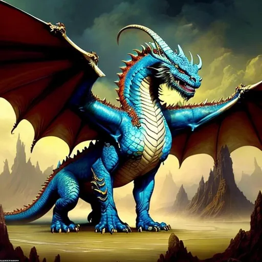 Prompt: dragon beast with wings and four legs,  color, Dariusz Zawadzki, frank frazetta, boris vallejo, Brom