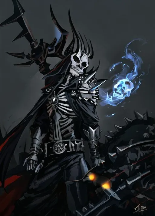 Prompt: Undead skeleton with a spiked wheel inside him