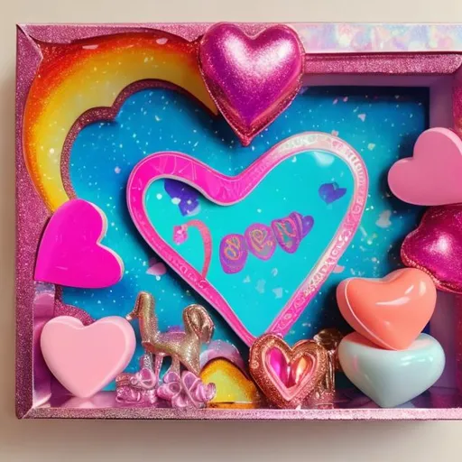 Prompt: Lisa frank style valentines day diorama