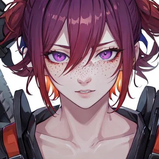 Prompt: Erikku male (short ginger hair, freckles, right eye blue left eye purple), UHD, 8K, Highly detailed, insane detail, best quality, high quality.  in hell, holding a chainsaw