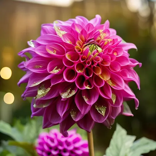 Prompt: a ball dahlia with sparkles petals