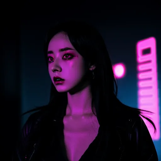 Prompt: beautiful female demon, hell, demonic, vaporwave, retro, neon, aesthetic, liminal, high quality, high definition, beautiful, dramatic lighting