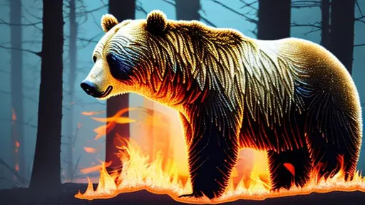 Prompt: Bear in diamonds lite on fire
