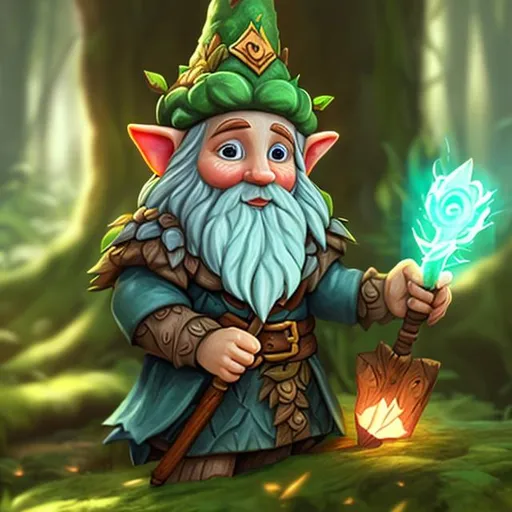 Prompt: Forest Gnome druid holding a magic wand