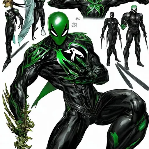 Prompt: Green symbiote suit manwha like martial artist super hero with Sword hand like the game prototype