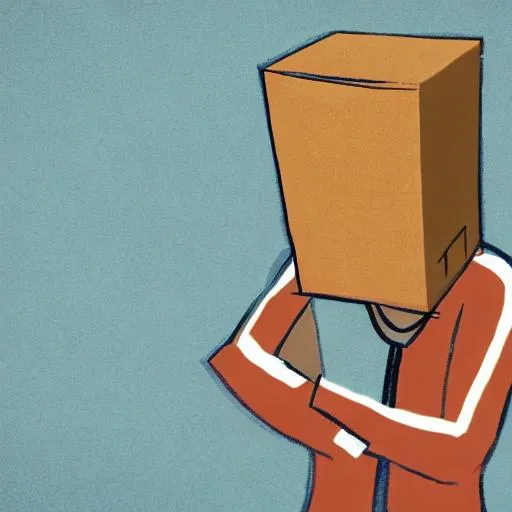 Prompt: Man with a box for a head cartoon 