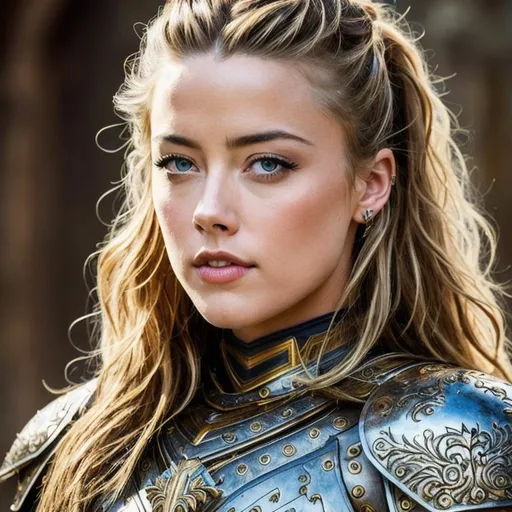 Prompt: amber heard in warrior leather armor, very cute face, long hair, perfect composition, photo realistic, super detailed, high quality, sharp focus, studio photo, intricate details, highly detailed