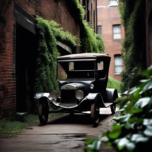 Prompt: Model T Ford in an abandoned alleyway
