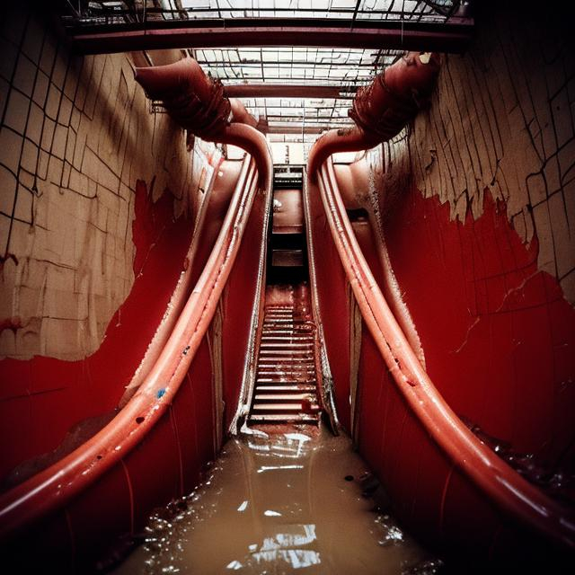 Indoor water slides empty dirty vomit dilapidated ni...