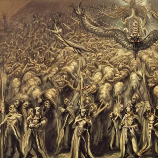 Prompt: demons marching to war with heaven

 
