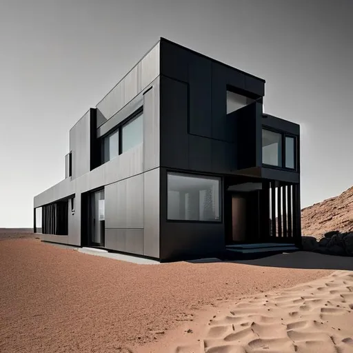 Prompt: A modern gothic beach house on Mars