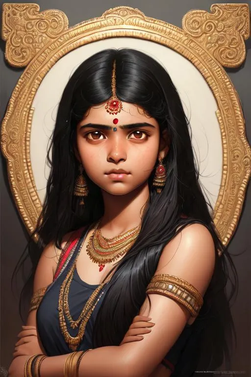 Portrait of 15 year old Indian girl with black hair... | OpenArt