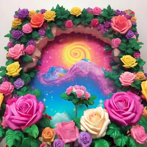 Prompt: Lisa frank style rose garden diorama