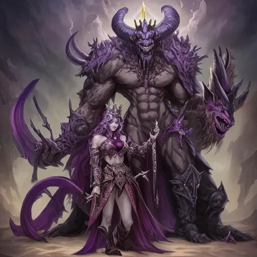 Prompt: demon queen and king behemoth