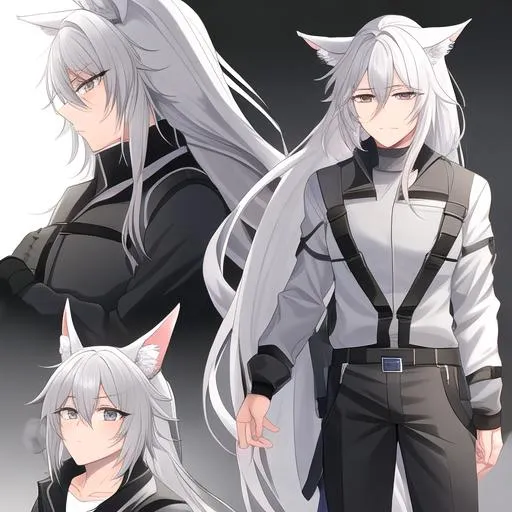 Prompt: Your OC is a little mangled horse, with gentle ash-gray eyes. He has long grey hair. Masculine anime style