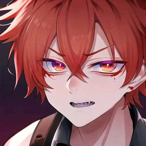 Prompt: Erikku male adult (short ginger hair, freckles, right eye blue left eye purple) UHD, 8K, Highly detailed, insane detail, best quality, high quality,  anime style,  fighting, covered in blood, psychotic