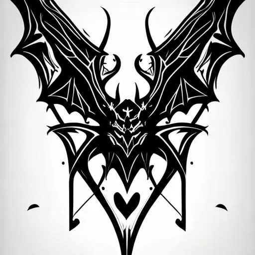 Prompt: symmetrical tattoo, vertical design, gothic bat, simple lineart, metal music