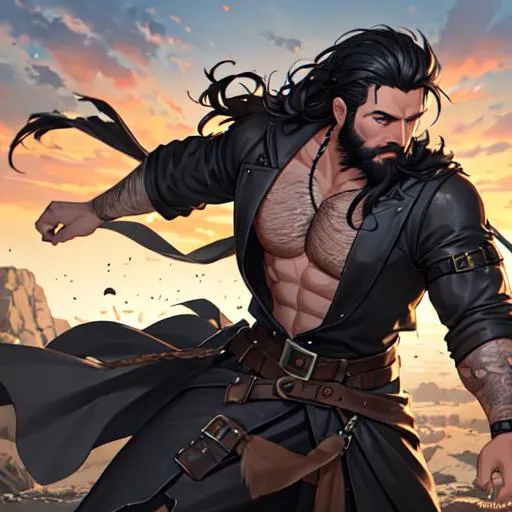 Prompt: Cain biblically accurate (black hair, black beard)