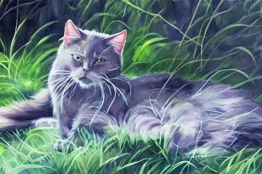 Prompt: Erin hunter warrior cats, exploring cat, realistic cat, wild cat, beautiful background, realistic, watercolor, impressionist, monet, fullbody, journey, oil painting, realistic fur