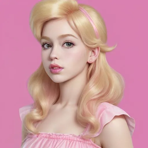 Prompt: peach prisses of mario blond girl hair hyper realistic juici pink lips pink dressed young girl