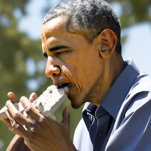 Prompt: obama eating cement