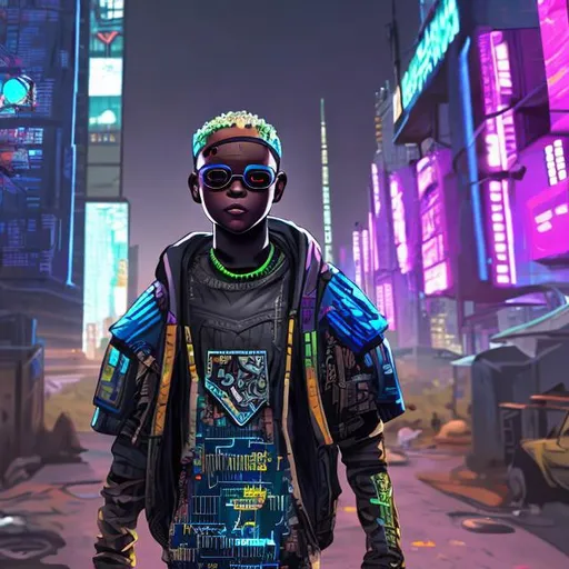 Prompt: modern African kid, cyberpunk