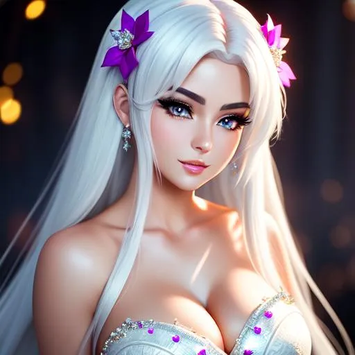 Prompt: {{{{highest quality stylized character concept masterpiece}}}} best award-winning digital oil painting art with {{textured brush strokes}}, hyperrealistic intricate perfect 128k UHD HDR of
upper body image of flirtatious seductive stunning gorgeous beautiful feminine 22 year old anime like modern rave dj with 
{{white hair}} and {{blue eyes}} wearing {{body tight mesh rave outfit}} with deep exposed cleavage,
soft skin and red blush cheeks and cute sadistic smile and {{seductive love gaze at camera}}, 
perfect anatomy in perfect composition of professional long shot sharp focus photography, 
cinematic 3d volumetric dramatic lighting with backlit backlight, 
{{sexy}}, 
{{huge breast}}