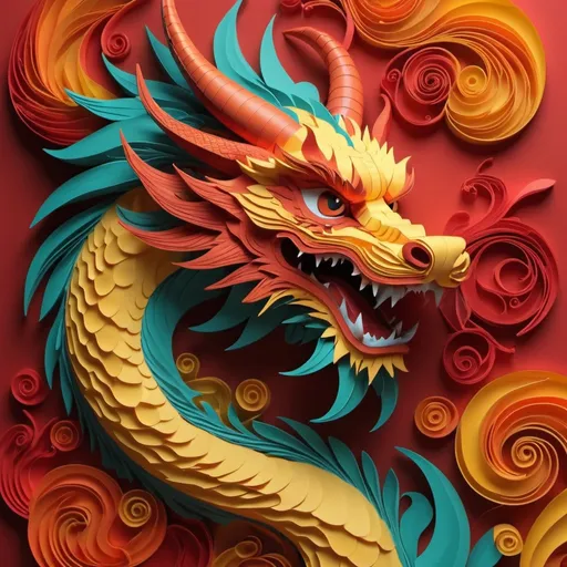 Prompt: flat emboss 3d style paper illustrator design classic Chinese dragon.  abstract vector fractal, wave function, quilling, Zent angle, 3d shading" by Jason Middlebrook --v 6.0, warm color grading, (cartoon-style bold line work:1.2), vibrant colors, cel shading, background cloude gradient color epic abstract vector fractal. cinematic shot, dynamic lighting, 75mm, Technicolor, Panavision, cinemascope, sharp focus, fine details, 8k, HDR, realism, realistic, key visual, film still, cinematic color grading.
