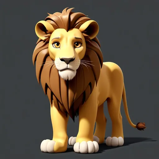 Prompt: Give me a cartoon lion I can use to animate with. That has no background and I can add a Background to later also u can see is full body not just his head