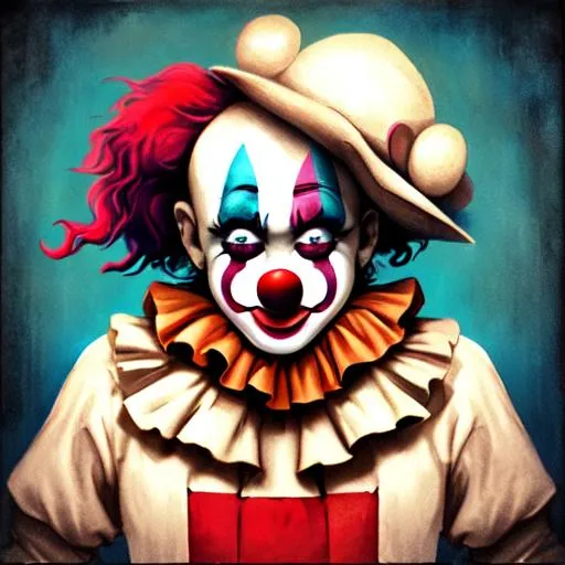 Prompt: Clown sad, happy, creative art, anime painting