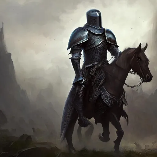 Prompt: A painting of a menacing knight in a dark shaded armor, medieval, natural light, moon, illustration, oil painting, 4k