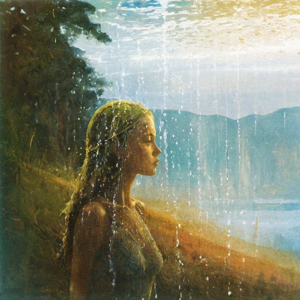 Prompt: a painting of a woman with a mountain in the background, figurative art, intricate oil painting, an oil painting