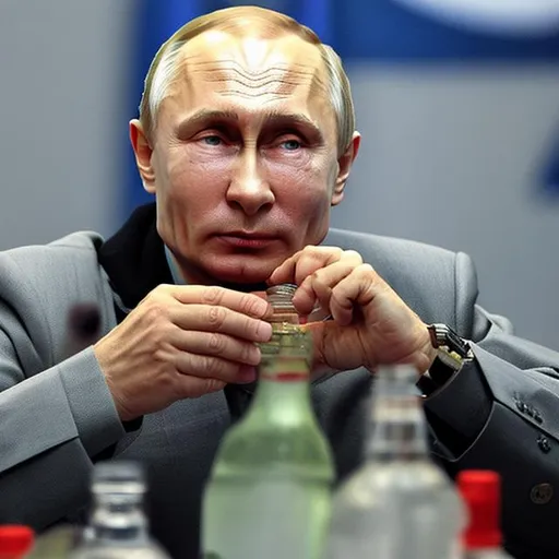 Prompt: putin sits on the bottle