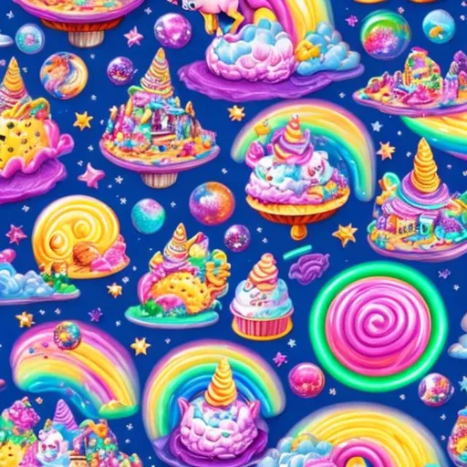 Prompt: lisa frank outer space candy land 4k hd unicorns