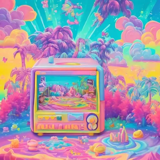 Prompt: Pastel video game diorama in the style of Lisa frank