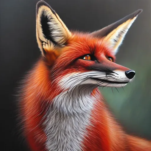 Prompt: (realistic photo, professional phot, oil painting) black vixen fox