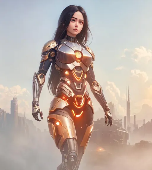 Prompt: alita, full body,brow eyes ,perfect composition, render trending on artstation, 8 k artistic photography, photorealistic concept art,natural volumetric cinematic perfect light, robotic ,black hair, Digital illustration, gorgeous ,perfect composition, render trending on artstation, 8 k artistic photography, photorealistic concept art, natural volumetric cinematic perfect light,cyborg