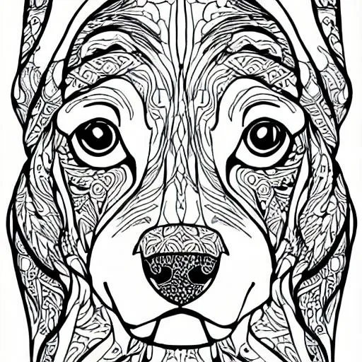 Prompt: coloring page for adult, dog images, fine line art, hd, clean line art