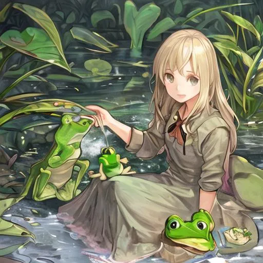 Prompt: Girl holding a frog