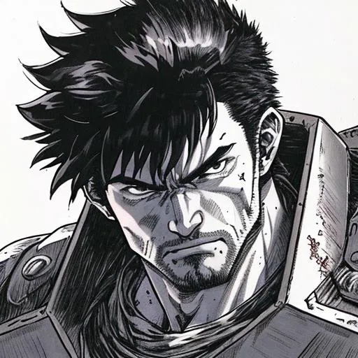 Prompt: Portrait of Doom Slayer, 8k, perfect composition, Vagabond, Berserk, anime, hand drawn, manga art style, by Takehiko Inoue and Kentaro Miura