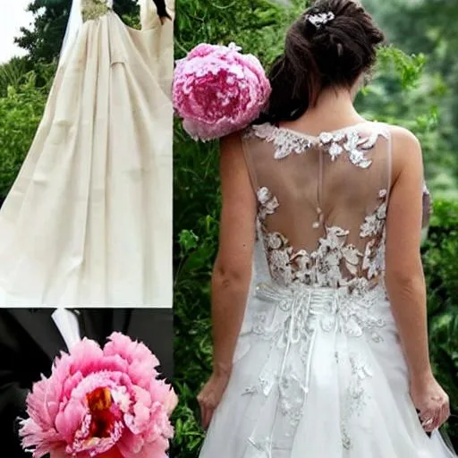 Prompt: A wedding dress that looks like a peony. 