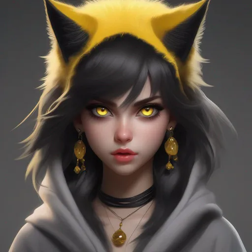 Prompt: An evil, full body pose , (demon) girl, evil facial expression, (hyperrealistic face, hyperrealistic eyes, hyperrealistic nose, hyperrealistic lips), evil facial expression, (black sclera eyes), black sclera, yellow cat eyes, big gray lynx ears, big (wide {black} {spiky} fluffy) extra very long hair, (fringeless), {black} hair, (no fringe), (forehead visible), kpop skin, sharp jaw, black latex leotard, hyperrealistic face, hyperrealistic eyes, hyperrealistic nose, hyperrealistic lips, ethereal, divine, goddess, intricate facial details, intricate eye detail, black latex leotard suit, fighting pose, attack, oncept art, high resolution scan, hd octane render, intricate detailed, highly detailed face, unreal engine, trending on artstation, UHD, 8k, Very detailed
