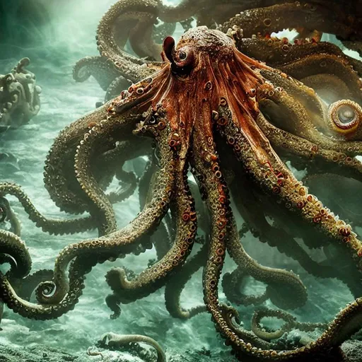 Prompt: Infected zombie octopus, 4k, photo, scary, HD.