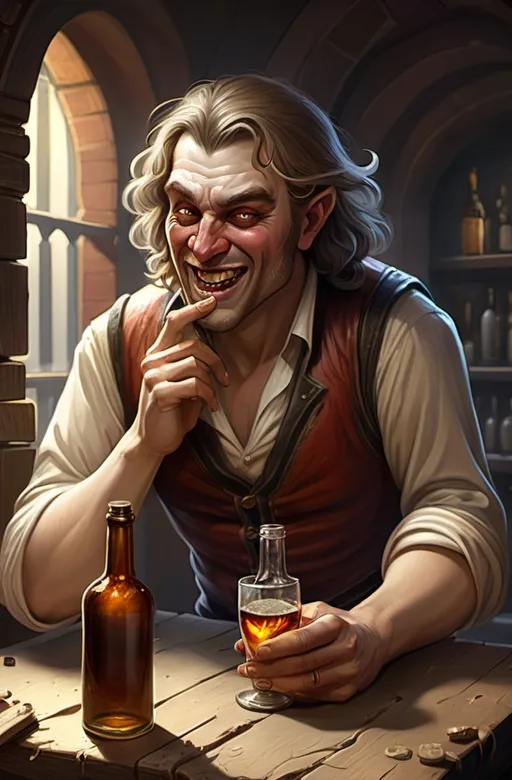 Prompt: Fantasy illustration of a human male drunkard