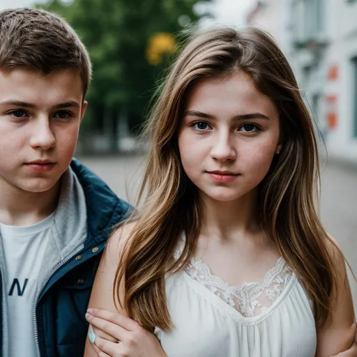 Prompt: Average Russian boy and girl in Russian city