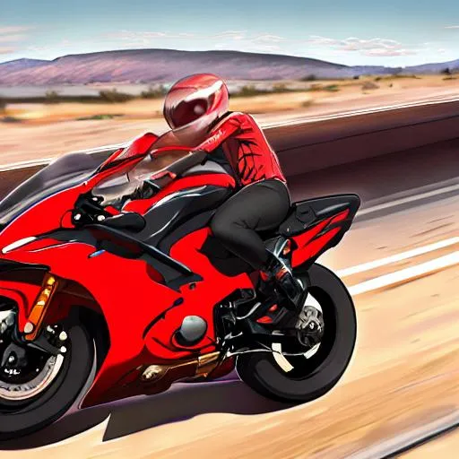 Super Fast Speedy Red Motorcycle On The Highway In T