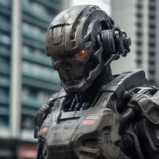 Prompt: A ultra realistic cybercop in São Paulo, very complex build, weathered, beaten. realistic photography   