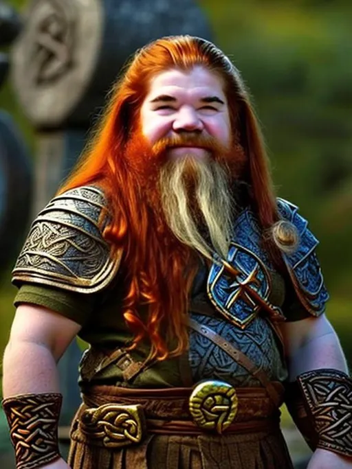 Prompt: Dwarven, Celtic, Dwarf, Irish, Stone Mountain, Warrior, Archer, Hammer, Red Hair, Female, Male